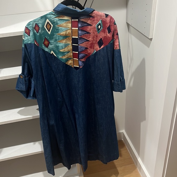 Oversized denim knee length shirt dress with beaded trim - Picture 5 of 5